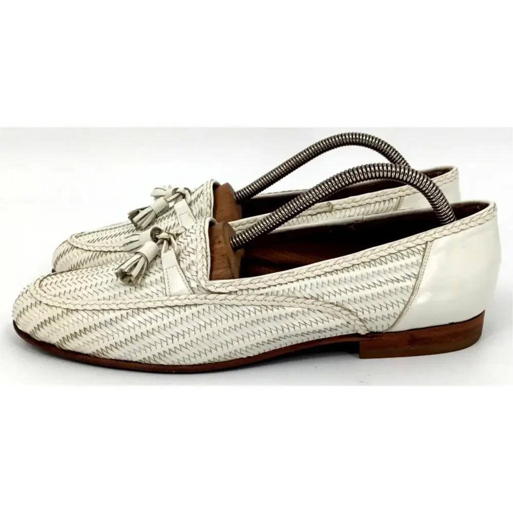 Vintage 1990s Bally Madrid Italy Woven Leather Tassel Loafers Men's 9.5M